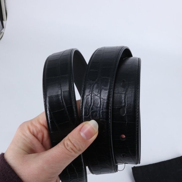 YSL 105 croc embossed classic logo Black Belt e917